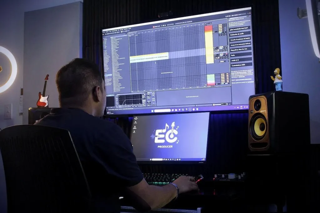 Estiduar Castro mezclando en su estudio